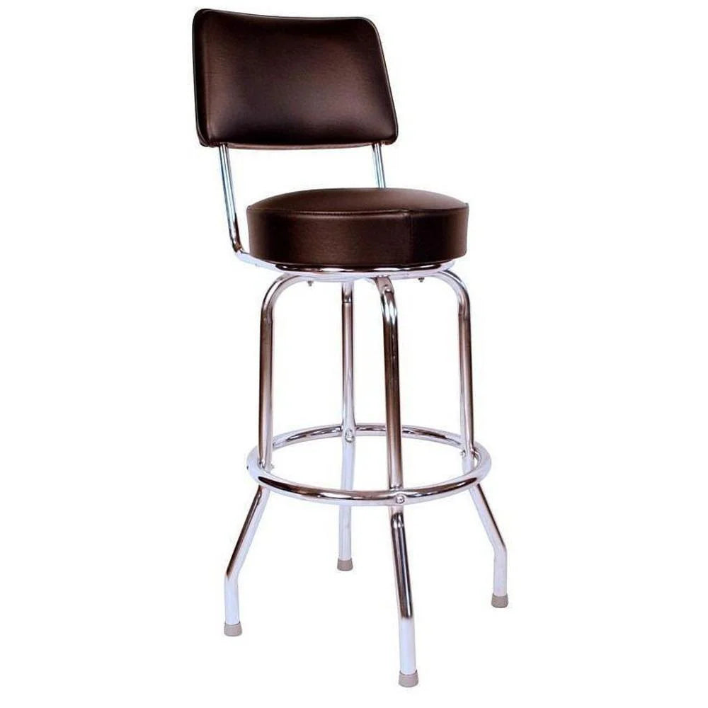 Single Ring Chrome Bar Stool with Upholstered Back