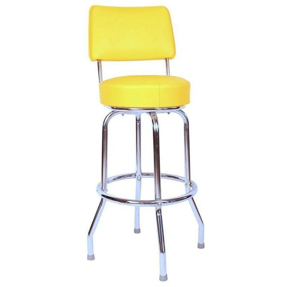 Single Ring Chrome Bar Stool with Upholstered Back