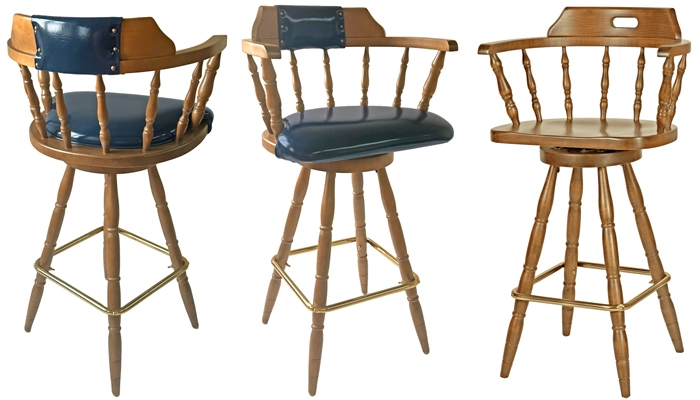 Closeout Maple Stain, Early American, Colonial Style Capains Swivel Bar Stools