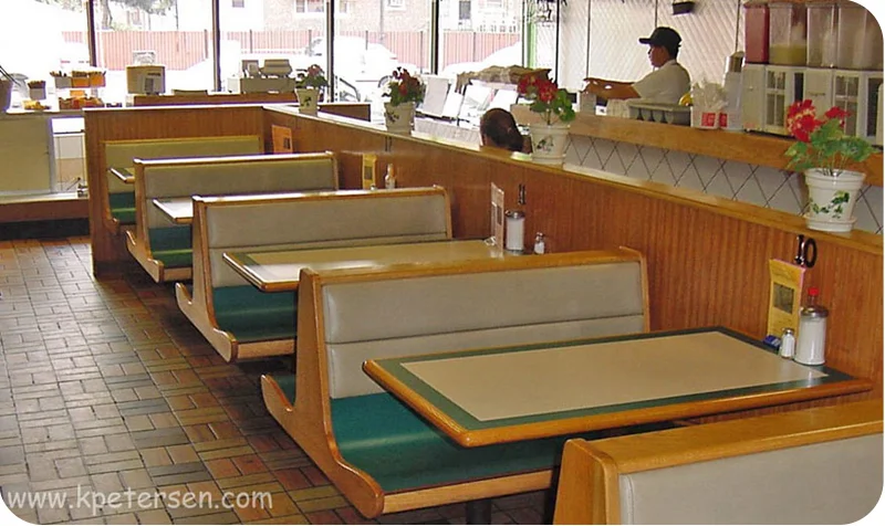 Curved Plastic Laminate Wood Seat Upholstered Restaurant Booths Installation