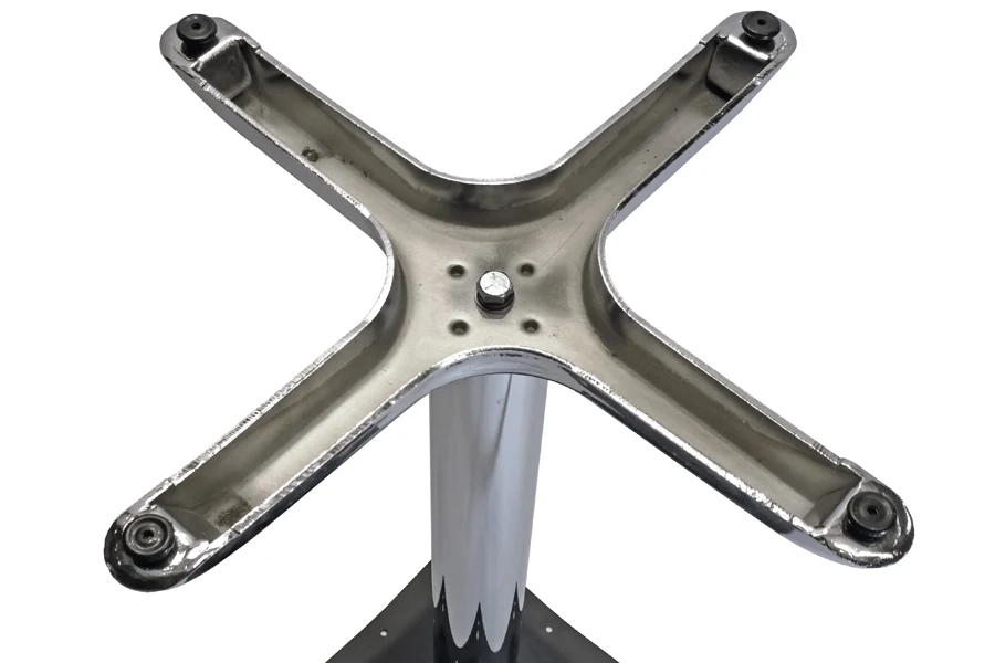 Crossfoot Chrome Stamped Steel Table Base Underside View Detail