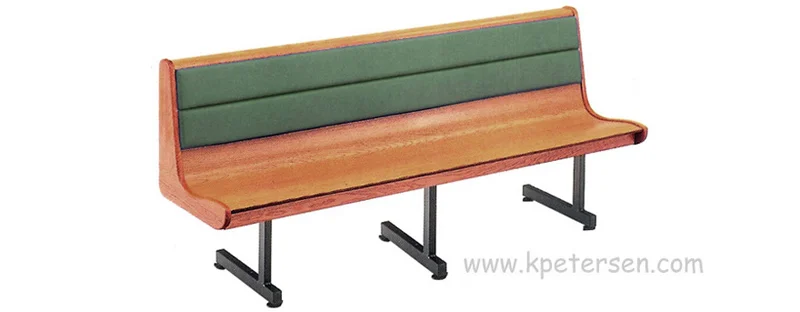 Curved Upholstered Laminated Plastic Seat with Wood End Panels Restaurant Waiting Bench