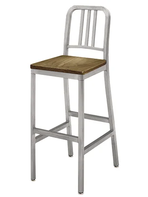 Deco Aluminum Barstool With Dark Stained Wood Veneer Seat