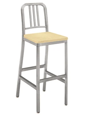 Deco Aluminum Barstool With Natural, Clear Finish Wood Veneer Seat