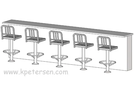 Aluminum Deco Soda Fountain Counter Stool Spacing ISO View