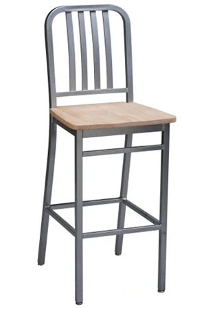 Deco Steel Restaurant Bar Stool With Wood Seat, Standard Black Frame