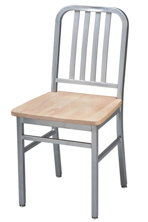 Deco Steel Restaurant Chair With Wood Seat, Silver Frame