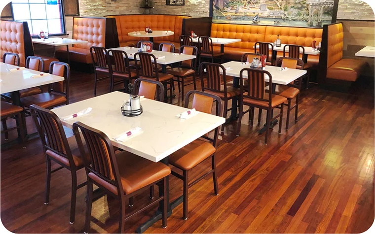 Deco Steel Restaurant Chairs with Upholstered Seats Installation