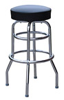 QUICKSHIP Double Ring Budget Chrome Bar Stool Black Vinyl