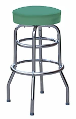 QUICKSHIP Double Ring Budget Chrome Bar Stool Green Vinyl