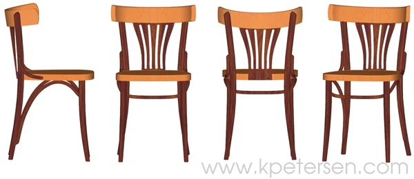 Bentwood Bistro Fan Back Restaurant Side Chairs Wood Veneer Seats Group Duo Tone Drawing