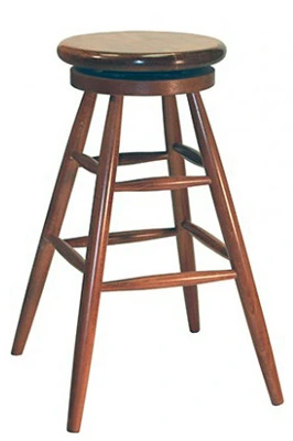 Early American, Windsor Style Backless Wood Swivel Seat Pub Stool Wood Seat