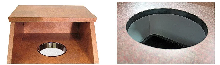 Top Drop Waste Receptacle Optional Stainless Steel and Standard PVC Opening Details