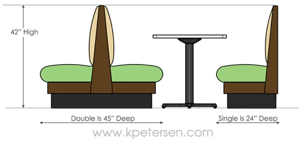 42 Inch High Single and Double Restaurant Booths Elevation Drawing