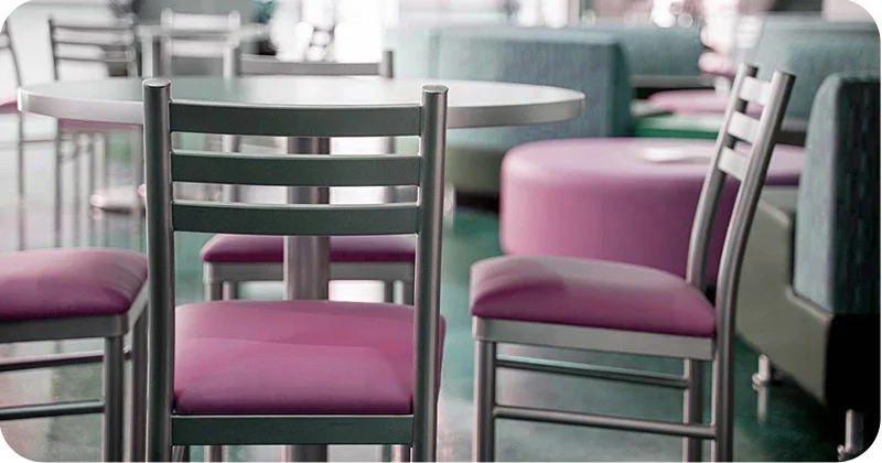 Ferro Steel Restaurant Chair with Upholstered Seat Installation