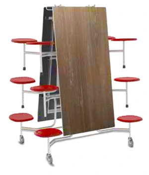 Fold And Rollaway Stool Seat Cafeteria Seating - Folded Position