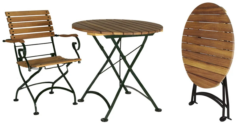 19th Century Reproduction Outdoor Teak French Bistro Cafe Folding Table 32 inch Round