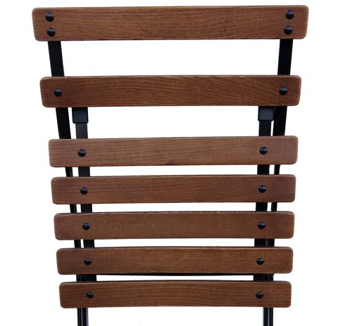 19th Century Reproduction French Garden Cafe Folding Chairs, Walnut Stained Chestnut Curved Rounded Slats Detail