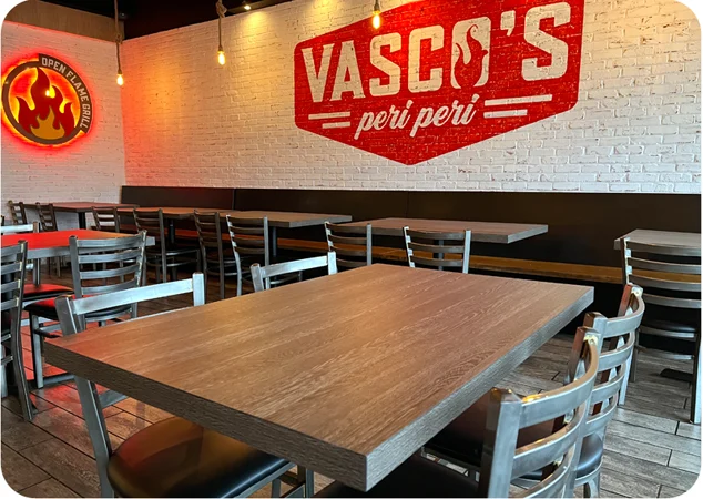 Honeycomb Core Melamine Surface Restaurant Table Tops Installation