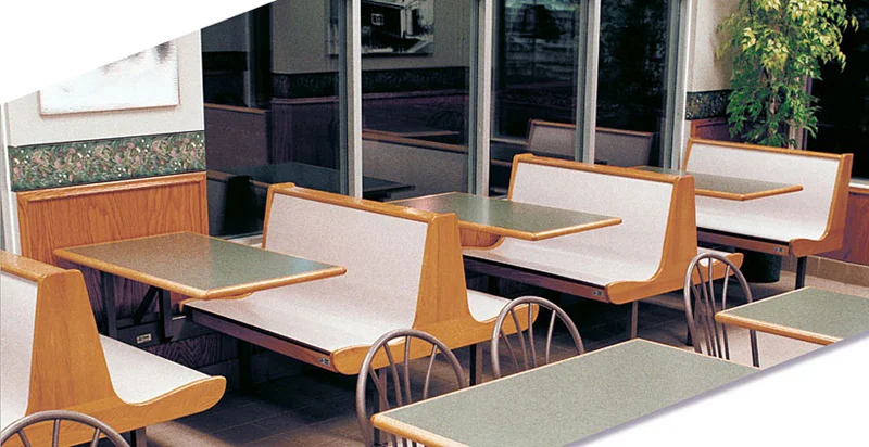 Curved Laminated Plastic Seats with Wood End Panels Restaurant Booths Installation