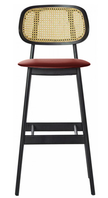 Modern Wood Barstool Optional Upholstered Seat Cane Back Front View