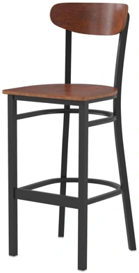 Moon Back Steel Bar Stool Wood Seat, Wood Backrest Walnut