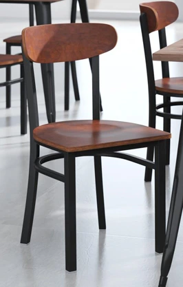 Moon Back Steel Restaurant Chair Wood Seat, Wood Backrest Walnut