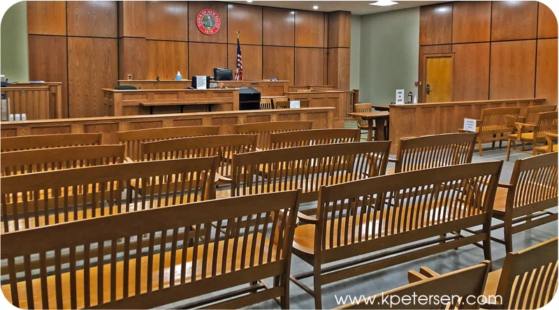 Schoolhouse Benches Courtroom Installation
