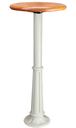Ornate Cast Aluminum Bolt Down Counter Stool White Support, Wood Seat