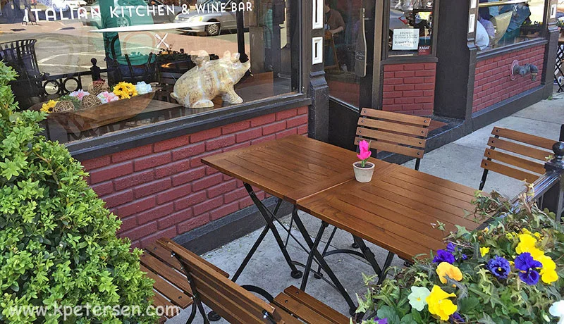 French Bistro Square Chestnut Folding Table Installation