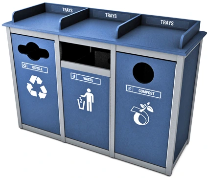 Indoor Outdoor Triple Waste And Recycling Cabinet With Tray Rails