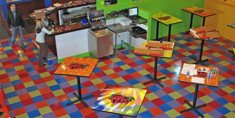 Pizza Restaurant Logo Tables Installation