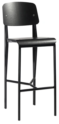 Prouve Barstool Black Frame, Black Oak Veneer Seat and Back