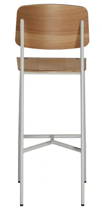 Prouve Barstool White Frame, Oak Veneer Seat and Back Rear