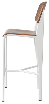 Prouve Barstool White Frame, Oak Veneer Seat and Back Side