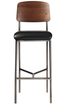 Prouve Chair Upholstered Seat, Wood Back, Front View