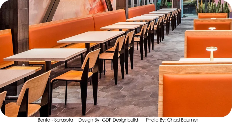 Prouve Chair Black Frame, Natural Seat Restaurant Installation