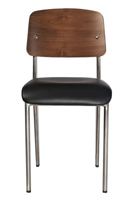 Prouve Chair Upholstered Seat, Wood Back, Front View