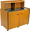 Solid Surface, Beveled Chute Opening, Top Drop Laminated Plastic Trash Container with Tray Return Shelf