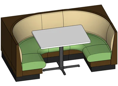 Restaurant Booth - Half Circle Typical Style Perspective View