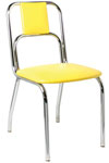 Retro Modern Double Back Diner Chair - Yellow Vinyl Upholstery Chrome Steel Chair Frame