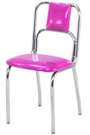 Retro Modern Double Back Diner Chair - Hot Pink Zodiac Vinyl Upholstery Chrome Steel Chair Frame