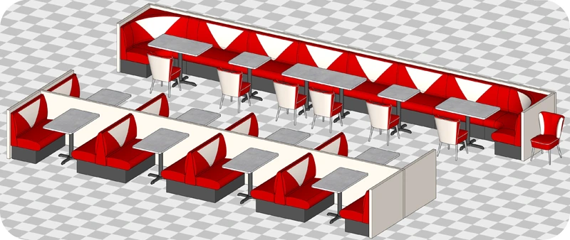 Retro V Back Restaurant Booths Installation Drawing