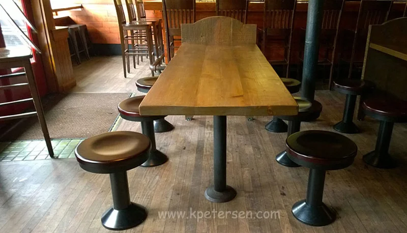 Wood Seat Bolt-Down Counter Stool Bar Installation At Room Divider