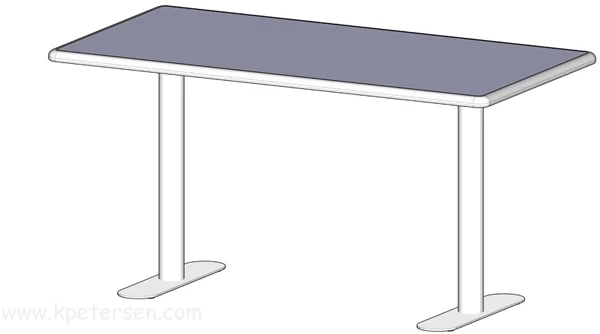 Stainless Steel End Bases With Example Rectangular Table Top Drawing