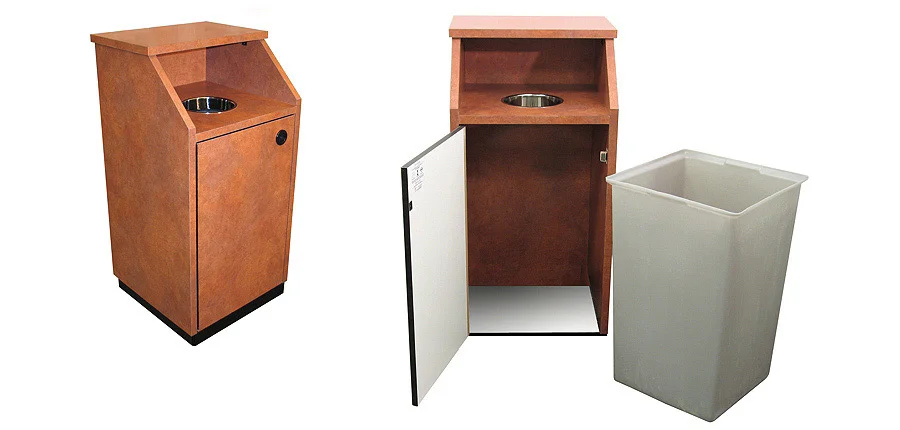 Top Drop Waste Receptacle Custom Configuration Style Door Open, Door Closed