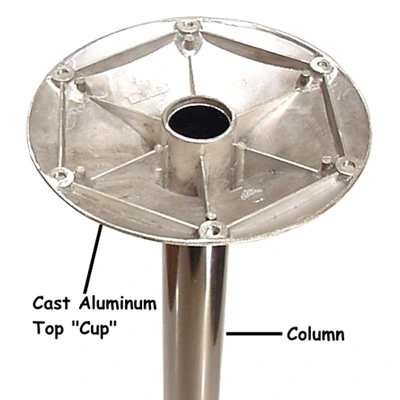 Chrome and Matte Aluminum Slip Together Table Base Top Cup Detail