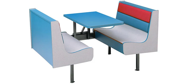 Four Seat Upholstered Restaurant Booth Curved Laminated Plastic Seats with Laminated Plastic End Panels