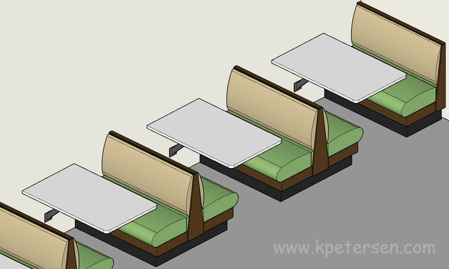 Upholstered Restaurant Booths With Cantilever Table Supports Drawing