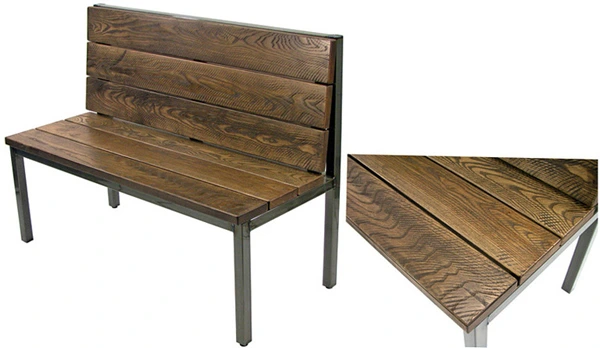 Urban Industrial Steel Frame With Heavy Wood Slat Seats Distressed Finish Restaurant Booth